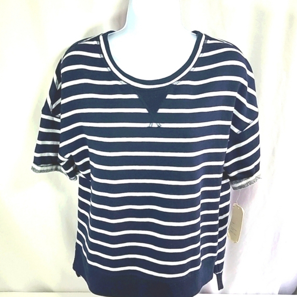 Stars Above Brushed Fleece Short Sleeve Lounge Sweatshirt Blue White Size Medium